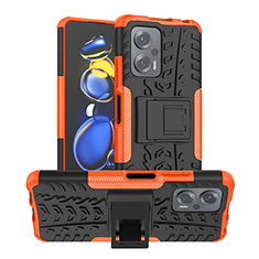Silikon Hülle Handyhülle und Kunststoff Schutzhülle Hartschalen Tasche mit Ständer JX1 für Xiaomi Redmi Note 11T Pro 5G Orange