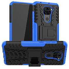 Silikon Hülle Handyhülle und Kunststoff Schutzhülle Hartschalen Tasche mit Ständer JX1 für Xiaomi Redmi Note 9 Blau