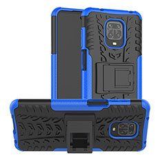 Silikon Hülle Handyhülle und Kunststoff Schutzhülle Hartschalen Tasche mit Ständer JX1 für Xiaomi Redmi Note 9 Pro Max Blau