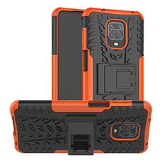 Silikon Hülle Handyhülle und Kunststoff Schutzhülle Hartschalen Tasche mit Ständer JX1 für Xiaomi Redmi Note 9S Orange