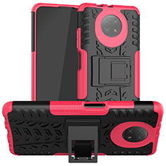 Silikon Hülle Handyhülle und Kunststoff Schutzhülle Hartschalen Tasche mit Ständer JX1 für Xiaomi Redmi Note 9T 5G Pink
