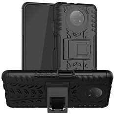 Silikon Hülle Handyhülle und Kunststoff Schutzhülle Hartschalen Tasche mit Ständer JX1 für Xiaomi Redmi Note 9T 5G Schwarz