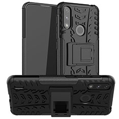 Silikon Hülle Handyhülle und Kunststoff Schutzhülle Hartschalen Tasche mit Ständer JX2 für Motorola Moto E7 Power Schwarz