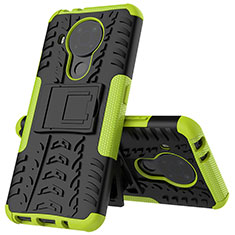 Silikon Hülle Handyhülle und Kunststoff Schutzhülle Hartschalen Tasche mit Ständer JX2 für Nokia 5.4 Grün