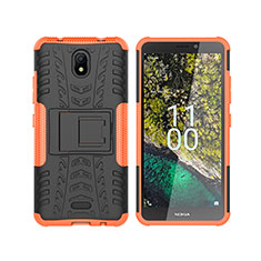 Silikon Hülle Handyhülle und Kunststoff Schutzhülle Hartschalen Tasche mit Ständer JX2 für Nokia C100 Orange