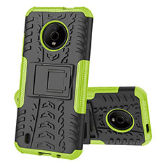 Silikon Hülle Handyhülle und Kunststoff Schutzhülle Hartschalen Tasche mit Ständer JX2 für Nokia C200 Grün
