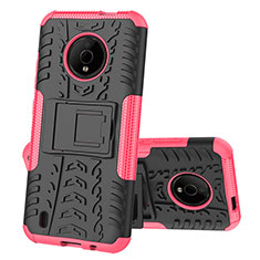 Silikon Hülle Handyhülle und Kunststoff Schutzhülle Hartschalen Tasche mit Ständer JX2 für Nokia C200 Pink