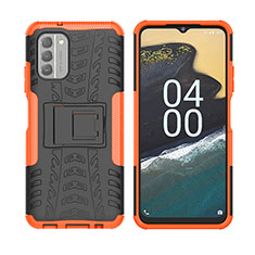 Silikon Hülle Handyhülle und Kunststoff Schutzhülle Hartschalen Tasche mit Ständer JX2 für Nokia G400 5G Orange