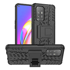 Silikon Hülle Handyhülle und Kunststoff Schutzhülle Hartschalen Tasche mit Ständer JX2 für Oppo A94 5G Schwarz