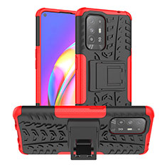 Silikon Hülle Handyhülle und Kunststoff Schutzhülle Hartschalen Tasche mit Ständer JX2 für Oppo A95 5G Rot