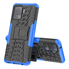 Silikon Hülle Handyhülle und Kunststoff Schutzhülle Hartschalen Tasche mit Ständer JX2 für Oppo F19 Pro Blau