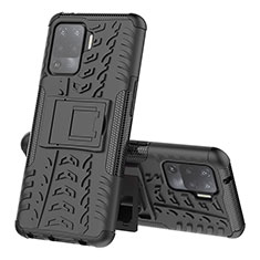 Silikon Hülle Handyhülle und Kunststoff Schutzhülle Hartschalen Tasche mit Ständer JX2 für Oppo F19 Pro Schwarz