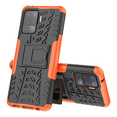Silikon Hülle Handyhülle und Kunststoff Schutzhülle Hartschalen Tasche mit Ständer JX2 für Oppo Reno5 F Orange