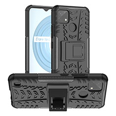 Silikon Hülle Handyhülle und Kunststoff Schutzhülle Hartschalen Tasche mit Ständer JX2 für Realme C21Y Schwarz