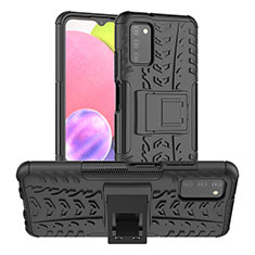 Silikon Hülle Handyhülle und Kunststoff Schutzhülle Hartschalen Tasche mit Ständer JX2 für Samsung Galaxy A02s Schwarz