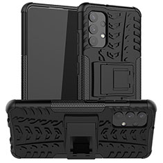 Silikon Hülle Handyhülle und Kunststoff Schutzhülle Hartschalen Tasche mit Ständer JX2 für Samsung Galaxy A32 4G Schwarz