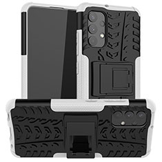 Silikon Hülle Handyhülle und Kunststoff Schutzhülle Hartschalen Tasche mit Ständer JX2 für Samsung Galaxy A32 5G Silber