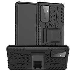 Silikon Hülle Handyhülle und Kunststoff Schutzhülle Hartschalen Tasche mit Ständer JX2 für Samsung Galaxy A72 5G Schwarz