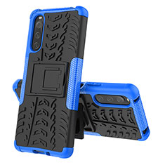 Silikon Hülle Handyhülle und Kunststoff Schutzhülle Hartschalen Tasche mit Ständer JX2 für Sony Xperia 10 IV SOG07 Blau