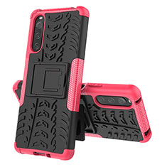 Silikon Hülle Handyhülle und Kunststoff Schutzhülle Hartschalen Tasche mit Ständer JX2 für Sony Xperia 10 IV SOG07 Pink
