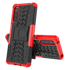 Silikon Hülle Handyhülle und Kunststoff Schutzhülle Hartschalen Tasche mit Ständer JX2 für Sony Xperia 10 IV SOG07 Rot