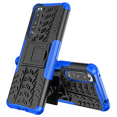 Silikon Hülle Handyhülle und Kunststoff Schutzhülle Hartschalen Tasche mit Ständer JX2 für Sony Xperia 5 III SO-53B Blau
