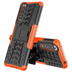 Silikon Hülle Handyhülle und Kunststoff Schutzhülle Hartschalen Tasche mit Ständer JX2 für Sony Xperia 5 III SO-53B Orange