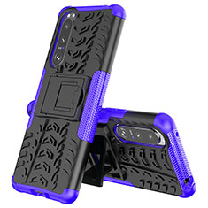 Silikon Hülle Handyhülle und Kunststoff Schutzhülle Hartschalen Tasche mit Ständer JX2 für Sony Xperia 5 III SO-53B Violett