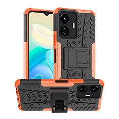 Silikon Hülle Handyhülle und Kunststoff Schutzhülle Hartschalen Tasche mit Ständer JX2 für Vivo iQOO Z6 Lite 5G Orange