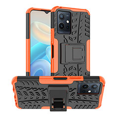 Silikon Hülle Handyhülle und Kunststoff Schutzhülle Hartschalen Tasche mit Ständer JX2 für Vivo T1 5G India Orange