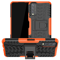 Silikon Hülle Handyhülle und Kunststoff Schutzhülle Hartschalen Tasche mit Ständer JX2 für Vivo Y11s Orange