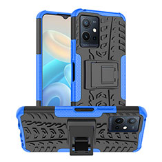 Silikon Hülle Handyhülle und Kunststoff Schutzhülle Hartschalen Tasche mit Ständer JX2 für Vivo Y55s 5G Blau