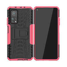 Silikon Hülle Handyhülle und Kunststoff Schutzhülle Hartschalen Tasche mit Ständer JX2 für Xiaomi Mi 10T 5G Pink
