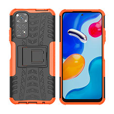 Silikon Hülle Handyhülle und Kunststoff Schutzhülle Hartschalen Tasche mit Ständer JX2 für Xiaomi Redmi Note 11S 4G Orange