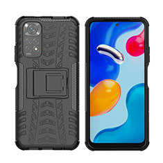 Silikon Hülle Handyhülle und Kunststoff Schutzhülle Hartschalen Tasche mit Ständer JX2 für Xiaomi Redmi Note 11S 4G Schwarz