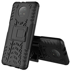 Silikon Hülle Handyhülle und Kunststoff Schutzhülle Hartschalen Tasche mit Ständer JX2 für Xiaomi Redmi Note 9T 5G Schwarz