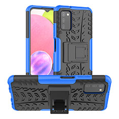 Silikon Hülle Handyhülle und Kunststoff Schutzhülle Hartschalen Tasche mit Ständer JX3 für Samsung Galaxy A02s Blau