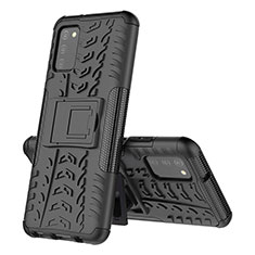 Silikon Hülle Handyhülle und Kunststoff Schutzhülle Hartschalen Tasche mit Ständer JX4 für Samsung Galaxy A02s Schwarz