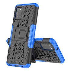 Silikon Hülle Handyhülle und Kunststoff Schutzhülle Hartschalen Tasche mit Ständer JX4 für Samsung Galaxy F02S SM-E025F Blau