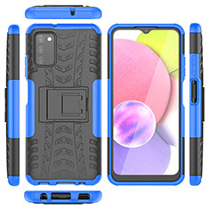 Silikon Hülle Handyhülle und Kunststoff Schutzhülle Hartschalen Tasche mit Ständer JX5 für Samsung Galaxy A02s Blau