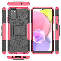 Silikon Hülle Handyhülle und Kunststoff Schutzhülle Hartschalen Tasche mit Ständer JX5 für Samsung Galaxy A02s Pink