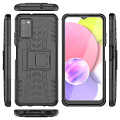 Silikon Hülle Handyhülle und Kunststoff Schutzhülle Hartschalen Tasche mit Ständer JX5 für Samsung Galaxy A03s Schwarz