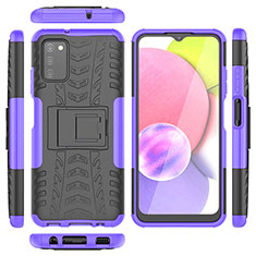 Silikon Hülle Handyhülle und Kunststoff Schutzhülle Hartschalen Tasche mit Ständer JX5 für Samsung Galaxy A03s Violett