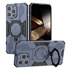 Silikon Hülle Handyhülle und Kunststoff Schutzhülle Hartschalen Tasche mit Ständer K01C für Apple iPhone 14 Pro Max Blau
