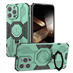 Silikon Hülle Handyhülle und Kunststoff Schutzhülle Hartschalen Tasche mit Ständer K01C für Apple iPhone 14 Pro Max Grün