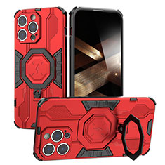 Silikon Hülle Handyhülle und Kunststoff Schutzhülle Hartschalen Tasche mit Ständer K01C für Apple iPhone 14 Pro Max Rot
