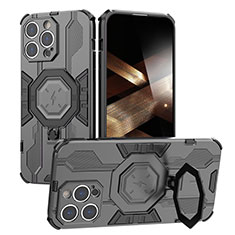 Silikon Hülle Handyhülle und Kunststoff Schutzhülle Hartschalen Tasche mit Ständer K01C für Apple iPhone 14 Pro Max Schwarz