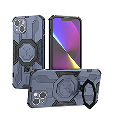 Silikon Hülle Handyhülle und Kunststoff Schutzhülle Hartschalen Tasche mit Ständer K02C für Apple iPhone 14 Blau