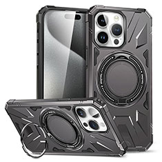 Silikon Hülle Handyhülle und Kunststoff Schutzhülle Hartschalen Tasche mit Ständer K02C für Apple iPhone 15 Pro Max Grau