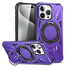 Silikon Hülle Handyhülle und Kunststoff Schutzhülle Hartschalen Tasche mit Ständer K02C für Apple iPhone 15 Pro Max Violett